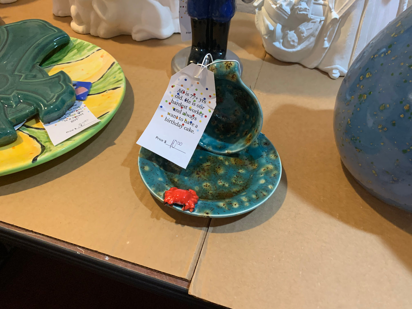 Ceramic Blue Bird Feeder NWLA