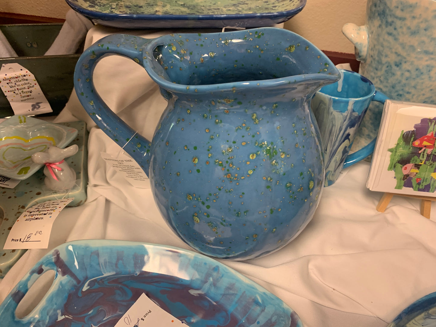 Painted Ceramic Blue Pitcher NWLA